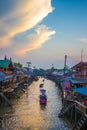 Amphawa district,Samut Songkhram Province,Thailand on April 12,2019:Attractive scene of Amphawa Floating Market.