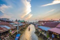 Amphawa district,Samut Songkhram Province,Thailand on April 12,2019:Attractive scene of Amphawa Floating Market.