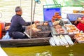 Amphawa food sale on wooden boat traditional Mae Klong canals river