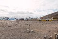 Amphibian vehicle in glacier lagoon in Iceland