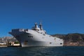 The amphibious assault helicopter carrier Dixmude docked in the French Navy base at the harbor of Toulon, France