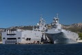 The amphibious assault ships Le Mistral and Le Tonnerre docked in the France Navy base at the harbor of Toulon , France.