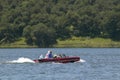 Amphibious convertible car floating down Lake Casitas on a summer day in Ojai, California