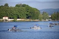 Amphibious weed cutting boats on the Danube river Vienna