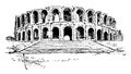 Amphitheater of Arles a Roman amphitheatre in the southern French town vintage engraving