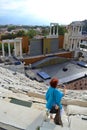 Amphitheater Plovdiv tourists, Bulgaria