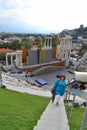 Amphitheater Plovdiv tourists, Bulgaria Royalty Free Stock Photo