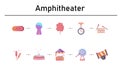 Amphitheater simple concept flat icons set