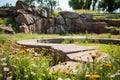 amphitheater stones overgrown with wildflowers