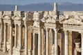 Amphitheatre classic columns in Hierapolis archeology landmark. Pamukkale, Turkey Royalty Free Stock Photo