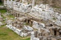 Amphitheatre and ornate marble ruins in the ancient city of Side, Antalya