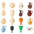 Amphora amphoric ancient greek vases and symbols of antiquity and Greece illustration set isolated on white background