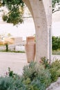 Amphora in front of the house. Large Antique Clay Amphora. Porch of the house.