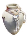 Amphora from Greece with shells on a white background Royalty Free Stock Photo