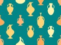 Amphora seamless pattern in vintage style. Ancient Greek jugs and amphoras. Amphora design for posters, wallpapers and printed