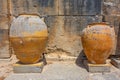 Amphoras at Minoan Palace of Phaistos at Greek island Crete Royalty Free Stock Photo