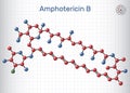 Amphotericin B molecule. It is antifungal used to treat fungal infections. Molecule model. Sheet of paper in a cage