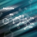Ampicillin, antibiotic drug, Structural chemical formula