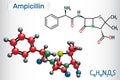 Ampicillin drug molecule. It is beta-lactam antibiotic. Structural chemical formula and molecule model Royalty Free Stock Photo