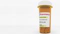 AMPICILLIN generic drug pills in a prescription bottle. Conceptual 3D rendering