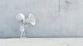 Amplified Echo: White Stick Figure Commands Attention with Megaphone Royalty Free Stock Photo