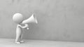 Amplified Echo: White Stick Figure Commands Attention with Megaphone Royalty Free Stock Photo