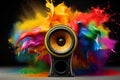 Amplified Loudspeaker colorful music. Generate Ai Royalty Free Stock Photo