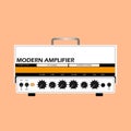 Isolated white electric guitar amplifier, cabinet equipment for musician flat logo or icon style, print for tee-shirt Royalty Free Stock Photo