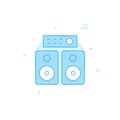 Amplifier speakers flat vector icon. Filled line style. Blue monochrome design. Editable stroke