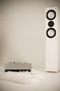 Amplifier and tower speaker Royalty Free Stock Photo