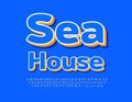 Vector bright Sign Sea House. Creative 3D Font. Modern Alphabet Letters and Numbers set