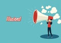 Amplifying Illusions: A Bold Announcement with a Megaphone and Cloud Dreams Royalty Free Stock Photo