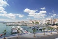 Ampolla town in Tarragona, Spain next to the Mediterranean sea. Marina and nautical port with empty copy space