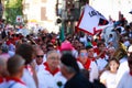 AMPUERO, SPAIN - SEPTEMBER 10: Unidentified group of people before the Bull Run on the street during festival in Ampuero, celebrat Royalty Free Stock Photo