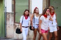 AMPUERO, SPAIN - SEPTEMBER 10: Unidentified group women just before the Bull Run on the street during festival in Ampuero, celebra