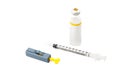 Ampule, syringe and finger prick. Royalty Free Stock Photo