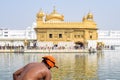 Amritsar, India - February 26 2023 - Unidentified devotees taking holy dip in sarovar at Golden Temple