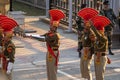 Indian Border Security Force carry the Indian Flag after the Wagah Border Closing ceremony with