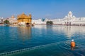 AMRITSAR, INDIA - JANUARY 26, 2017: Sikh devotee bathing in a pool in the Golden Temple Harmandir Sahib in Amritsar, Punjab, Ind Royalty Free Stock Photo