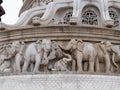 AMRITSAR, INDIA - MARCH 18, 2019: close up of elephants on statue of maharaja ranjit singh in amritsar