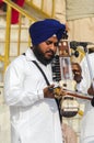 Amritsar, India - November 21, 2011: Sikh musician at the Golden Temple complex, Amritsar, Punjab, India