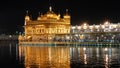 The Golden Temple Harmandir Sahib at night. The holiest Gurdwara and the most important pilgrimage site of Sikhism