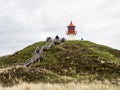 Amrum, Germany - May 29, 2021: Lighthouse cross fire in Norddorf on the North Sea island Amrum, Germany