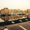 The Amstel canal with old mansions and houseboats in the centre of Amsterdam, the Netherlands Royalty Free Stock Photo
