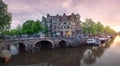 River, traditional old houses and boats, Amsterdam Royalty Free Stock Photo