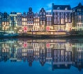 River, traditional old houses and boats, Amsterdam Royalty Free Stock Photo