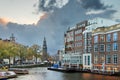 Amstel river Mint tower Royalty Free Stock Photo