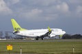 Amsterdam Airport Schiphol - Air Baltic Boeing 737 lands Royalty Free Stock Photo