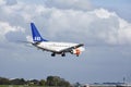 Amsterdam Airport Schiphol - Boeing 737 of SAS (Scandinavian Airlines) lands Royalty Free Stock Photo