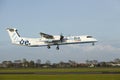 Amsterdam Airport Schiphol - Bombardier Dash 8 of Flybe lands Royalty Free Stock Photo